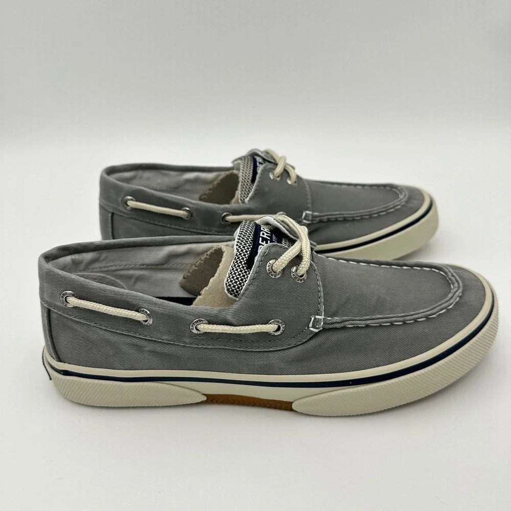 Sperry Halyard Boat Shoes Mens Size 7 Salt Washed Grey Canvas Foam Sneakers NEW